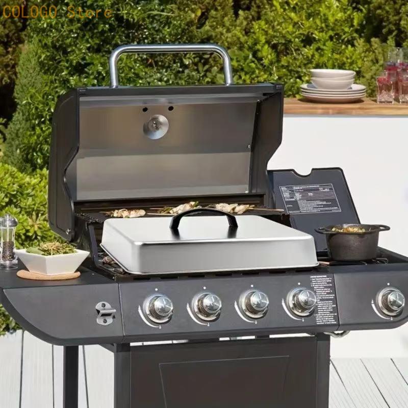 Camping Cooking Flat Top - ฝาครอบอาหารทรงสี่เหลี่ยมสำหรับทำอาหารแบบเรียบและอุ่นอาหารแบบปิด D0LD