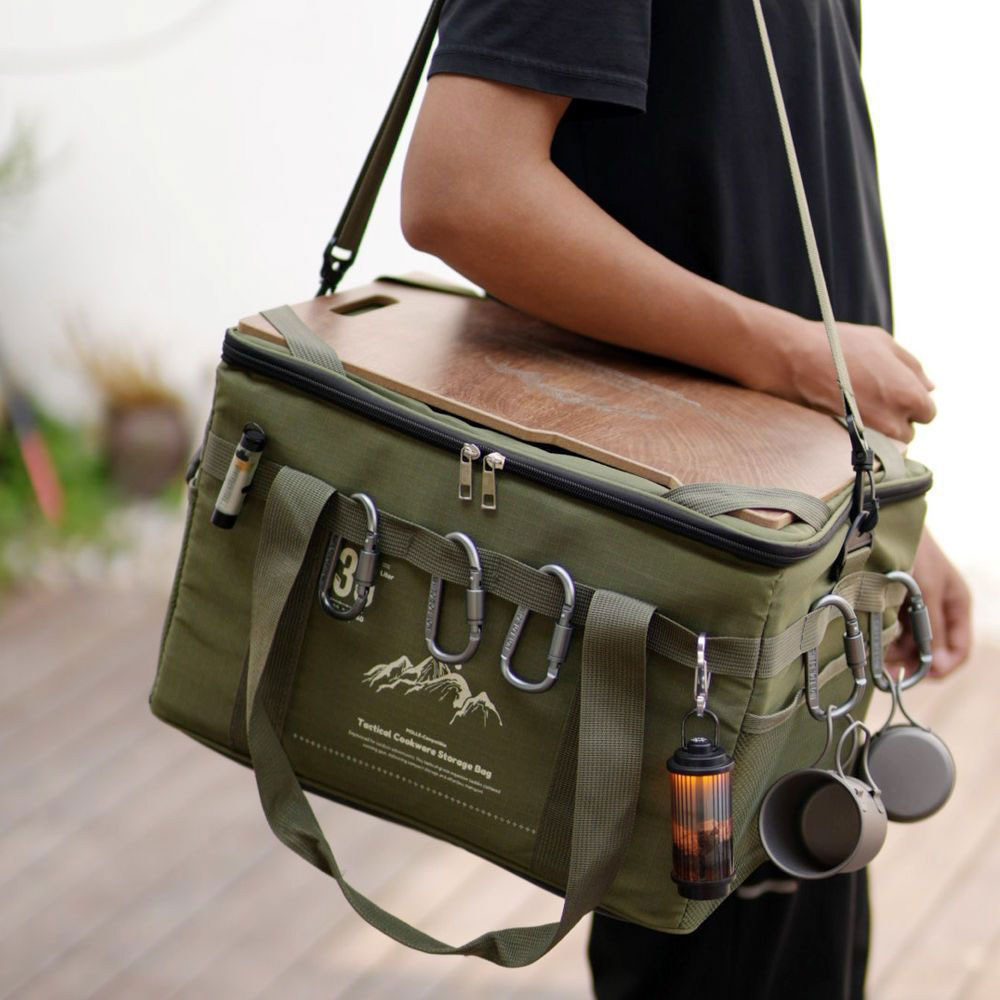 Camping Cooking Organizer - กระเป๋าปิกนิกยุทธวิธี 36 ลิตร กันน้ำ พร้อมช่องเก็บของสำหรับเดินทาง ชุดเก็บความร้อนพร้อมโต๊ะพับได้